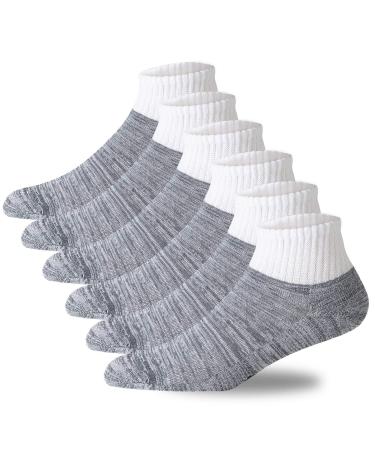 +MD Women's 6 Pairs Non-Binding Bamboo Diabetic Ankle Socks with Seamless Toe and Cushion Sole 10-13 Ankle/6 Pairs Grey
