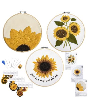 Armindou 3 Sets Embroidery Starter Kits with Sunflower Pattern for Adults Beginners  Floral Stamped Cross Stitch Kit Hand DIY Needlepoint Kit  3 Embroidery Hoops  3 Embroidery Fabric  Needles  Threads 8inch yellow - Buy Online on GoSupps.com