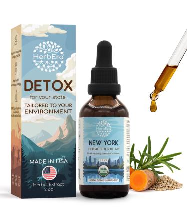 HerbEra New York Herbal Detox Blend - USDA Organic Extract Made in USA | Immune & Liver Support Liquid Drops | Dandelion Root Eleuthero Milk Thistle Rhodiola Turmeric | 2 fl oz