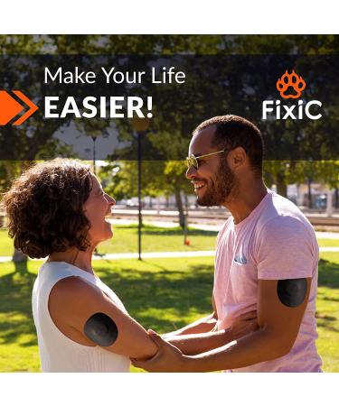 Fixic Freestyle Adhesive Patch 25 PCS - Suitable for Libre, Enlite, Guardian - No Glue Center - Pre-Cut Back Paper - Long-lasting Sensor Fixation (Black) - Buy Online on GoSupps.com