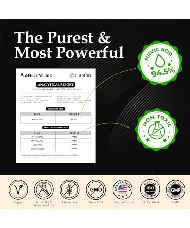 Ancient Aid 100% Pure Organic Himalayan Shilajit Resin | 90%+ Fulvic Acid & 87+ Trace Minerals | Max Potency for Men & Women | Supports Energy Focus Memory & Immunity | 60 Servings | USA Lab Tested - Buy Online on GoSupps.com