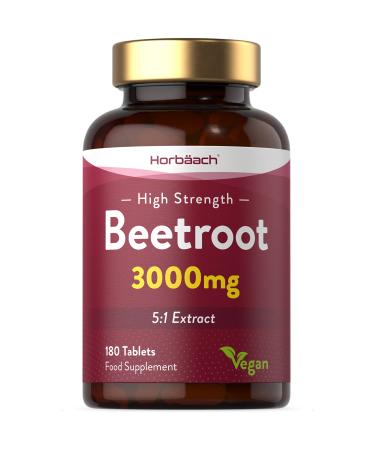 Beetroot Tablets 3000mg | High Strength Blood Pressure & Digestion Support | Nitric Oxide Superfood Booster | 180 Vegan Tablets | by Horbaach - Buy Online on GoSupps.com