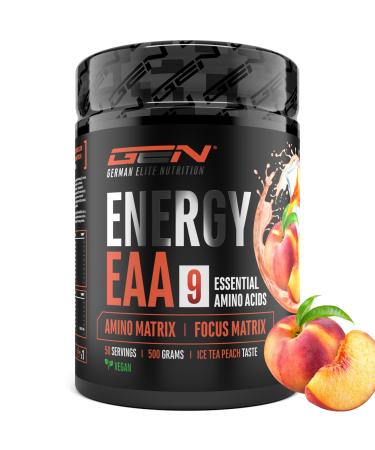EAA Energy Mix - 500g - Amino Matrix + Focus Matrix - Sugar Free Energy Drinks - With Caffeine Taurine Guarana N-Acetyl-L-Tyrosine - Pre Workout Booster - Vegan (Peach Iced Tea)