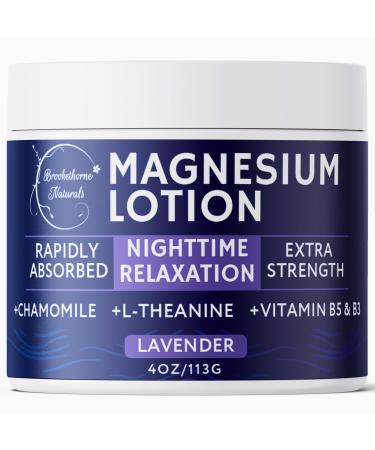 Brookethorne Naturals Nighttime Magnesium Lotion for Sleep | Lavender Magnesium Cream with L-Theanine & Chamomile | Topical Cream for Relaxation Adults & Kids | Non-Greasy Vegan Made in USA | 4oz