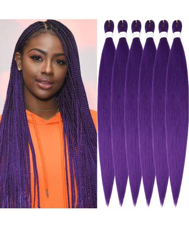 Xusuperb 30 inches long pre Stretched braiding hair purple easy braids extensions violet art hair for braiding 6 packs soft-stretched braiding hair yaki-texture braids hair extensions (purple#) 76 cm (6 Pack) purple###