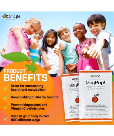 Orange Naturals MagPop! Effervescent Magnesium Glycinate Drink Powder with Vitamin C 35 Sachets - Electrolyte Balance Supports Sleep Relaxation & Muscle Function for Healthy Bones & Teeth - Buy Online on GoSupps.com
