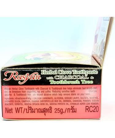 Rasyan Herbal Clove Toothpaste (0.88 oz) with Charcoal & Toothbrush Tree - Whiter Healthier Teeth | Imported from Thailand - International Shipping Available - Buy Online on GoSupps.com