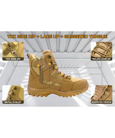 Ansbowey Men's Military Tactical Boots Lightweight Outdoor Hiking Backpacking Boots - 13 A1905 Brown - Size 6 - YKK Side Zip - Buy Online on GoSupps.com