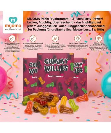  MIJOMA MIJOMA Pack of 3 penis-shaped gummies - 3 x 100g - Delicious fruity and surprising - Ideal for hen or bachelorette parties - Buy Online on GoSupps.com