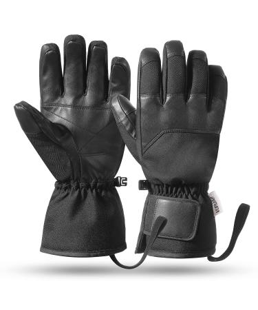 Ski Gloves for Men Women,Waterproof Warm Snow Gloves Cold Weather,Touchscreen Snowboard Glove for Winter Snowboarding Hiking Fishing Outdoor Sports Black Medium