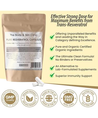 Trans Resveratrol 60 Capsules - Pure Natural - UK Manufactured - Maximum Strength for Ultimate Benefits - Zero Additives - Buy Online on GoSupps.com