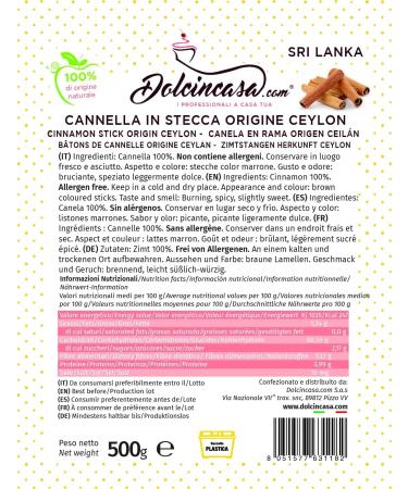 Dolcincasa.com Dried Cinnamon Sri Lankan Real Cinnamon Sticks Scented Spice Cooking 500g - Buy Online on GoSupps.com