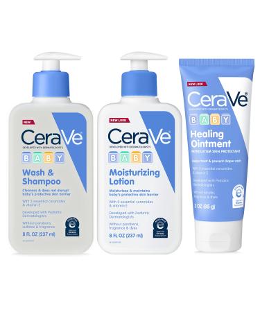 CeraVe Baby Essentials for Bath Time |Baby Wash&Shampoo, Baby Lotion & Diaper Rash Cream |Baby Gift Sets for Baby Registry|Fragrance, Paraben, Dye & Phthalates Free|8oz Shampoo+8oz Lotion+3oz Ointment