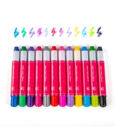 Hair Chalk - Temporary Bright Color Set - Non Toxic Pens for Kids & Girls Birthdays -12 Pack