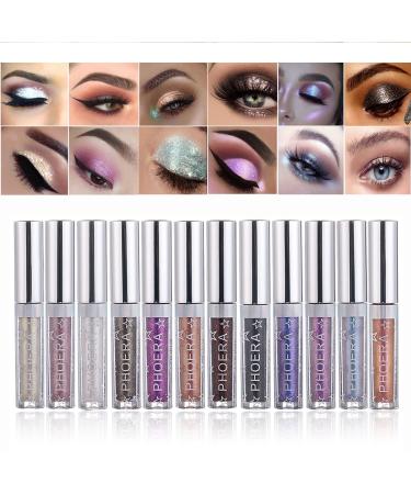 Glitter Eyeshadow  12 Colors Liquid Shimmer Eye Shadow Glitter Metallic Eyeliner Makeup  Long Lasting  Quick-Drying  Multi-Dimensional Eye LooksKit Eye Shadow Set Gift - Buy Online on GoSupps.com