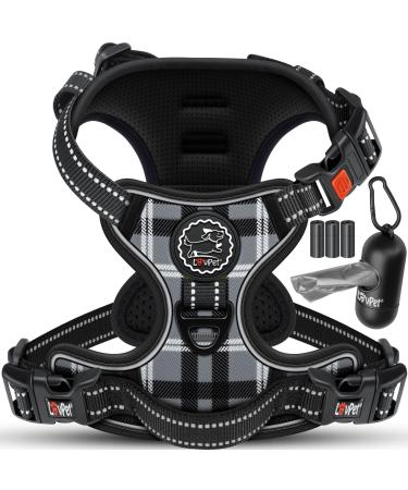 Lovpet dog harness without train & chokes for large dogs breathable & soft breast dishes reflective |No-pull crockery including bag rolls |Adjustable dishes with handle anthracite XL XL gray / checkered