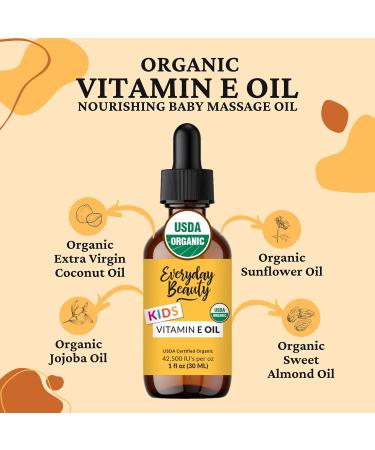 Organic Vitamin E Oil - Nourishing Baby Massage Oil for Dry Skin | Fragrance Free & All Natural | Lightweight Unscented Blend | 1 fl oz Glass Bottle with Dropper - Buy Online on GoSupps.com