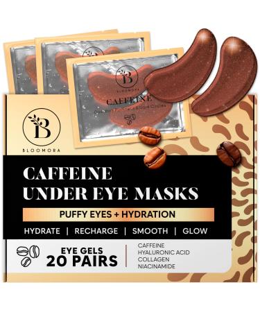 Patch Yeux Anti Cernes (20 paires) Masque Yeux avec Niacinamide et Acide Hyaluronique Anti Cernes et Poches - Caf ine Eye Patch Caffeine