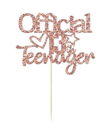 Rose Gold Glitter 'Officially A Teenager' 13 Cake Topper - 13th Birthday Party Decorations for Teens - Buy Online on GoSupps.com