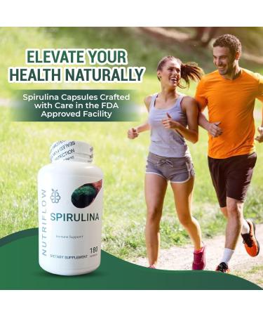 Natural Spirulina Capsules Super Green Powder Supplement | Spirulina Powder Nutri Flow Superfood 500mg | Non-GMO Vegan Vegetable Rich in Vegan Protein 180 Capsules - Buy Online on GoSupps.com