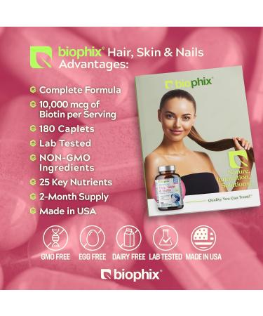 Hair Skin and Nails Complex 180 Caplets with 10000 mcg Biotin - Free Vitamin C-1000 30 Tablets - Multivitamin Supports Strong Nails Beautiful Hair Healthy Aging - Buy Online on GoSupps.com