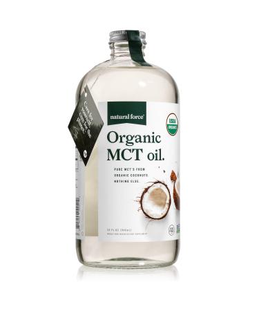 Natural Force Organic MCT Oil  Pure Glass Bottle  Made from 100% Cold Pressed Virgin Coconut Oil + Certified Keto, Paleo, Kosher, Vegan & Non-GMO  Lab Tested for Quality and Purity - 32 Ounce Regular - Unflavored 32 Fl