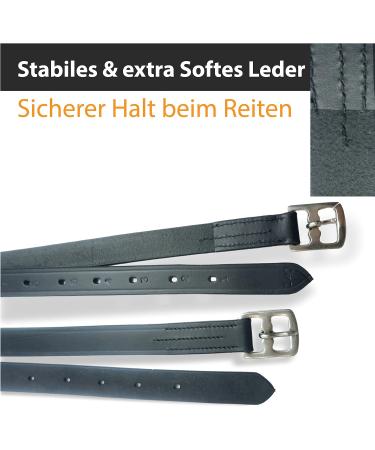 High-Quality Black Leather Horse Delini Stirrup Straps for English Saddles - 130cm to 160cm Length (150cm Option) - Buy Online on GoSupps.com