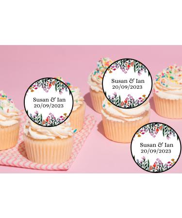 20 x EDIBLE Personalised Wedding cupcake toppers wafer/icing uncut WEDDING/ENGAGEMENT/HEN 11 (wafer paper) Rice Paper