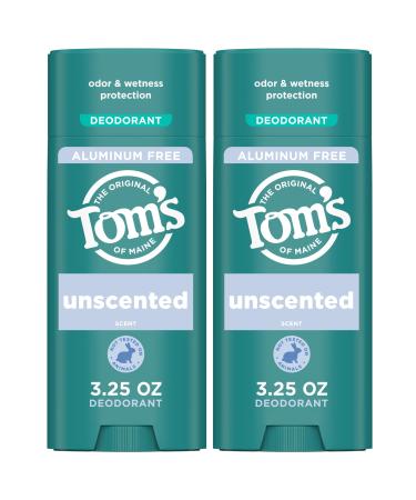 Tom s of Maine Unscented Natural Deodorant for Women and Men Aluminum Free 3.25 oz 2-Pack Unscented 3.25 Ounce (Pack of 2)