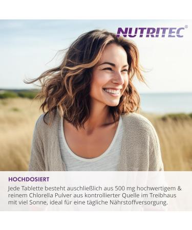 Nutritec Co KG 100 Chlorella Vulgaris 1000 pressings 500 mg algae per pressing without additives high dose vegan 5000 mg chlorella 1125 mg chlorophyll 20 mg carotenoid per day - Buy Online on GoSupps.com