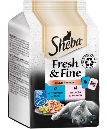 Sheba Fresh & Fine in sauce - high -quality cat wet food - salmon and tuna (MSC) - for daily variety in the extra small portion bag - 36 x 50g