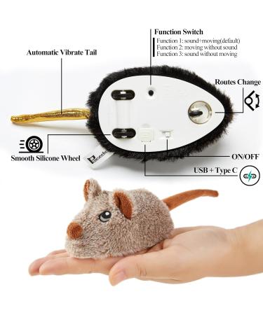 Vealind Rechargeable Cat Toy - Lifelike Mouse with Wagging Tail & Squeak Electronic Mice for Indoor Cats | USB Touch Activated Kitten Toy (Black/Brown) - Buy Online on GoSupps.com