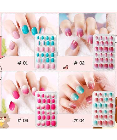 Kalolary Children s Press-On Nails - Gradient Color Fake Nails Set with Glue for Girls - 4 Boxes Short Faux Nail Tips - Buy Online on GoSupps.com