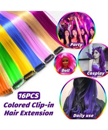 16Pcs Purple Clip in Hair Extensions 22 Inch - Colorful Highlights for Girls & Women - Heat-Resistant Synthetic Hair Accessories - Party Hair Decor - Buy Online on GoSupps.com