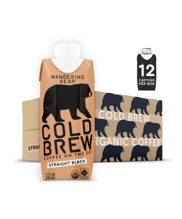 Wandering Bear Organic Straight Black Cold Brew Coffee On-the-Go 11 fl oz 12 pack - Extra Strong Smooth Organic Unsweetened Shelf-Stable and Ready to Drink 11 Fl Oz (Pack of 12)