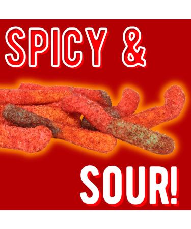 Spicy Gummy Worms - Hot & Sour Chewy Candies with Chili Powder | 2.5 oz Pack of 3 + Lollipop Swirl Sticker - Buy Online on GoSupps.com