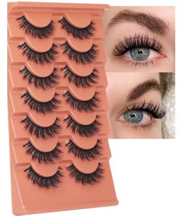 Goddenus H-flat Wispy Fluffy 15mm Natural Mink False Eyelashes - 7 Pairs, CC Curl, Reusable Short Strip Doll Lashes - Wet Look Extensions - Buy Online on GoSupps.com