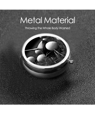 Black and White Golf Round Pill Box Portable 3 Compartment Travel Medicine Organizer | Decorative Pocket Purse Vitamin Holder - Buy Online on GoSupps.com