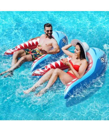 Pool Floats Adult Size Pool Lounger with Cup Holder Inflatable Pool Floats for Swimming Pool (2 Pack)