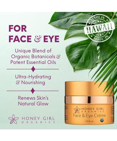 Honey Girl Organics Organic Face & Eye Cr me for Wrinkles, Dark Circles, Puffiness - Hydrating Formula with Honey, Beeswax, Essential Oils, EVOO (1.75 oz) - Buy Online on GoSupps.com