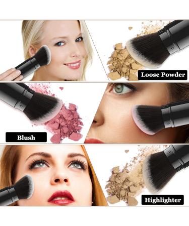 Falliny Retractable Kabuki Makeup Brush - Angled Travel Blush & Foundation Brush with Cover | Perfect for Powder Blush Bronzer Highlighter & Concealer - Compact Black Design for Easy Travel - Buy Online on GoSupps.com