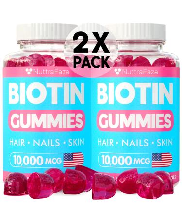 (2 Pack) Biotin Gummies 10000mcg for Healthy Hair, Skin, Nails - Vegan, Pectin-Based, Non-GMO - Hair Nails and Skin Vitamins for Men, Women, Kids - 120 Biotin Chewables for Faster Hair Growth