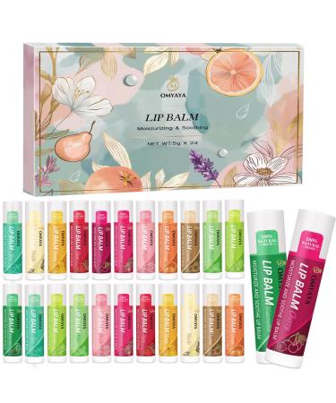 FONTOEN 24 Pieces Fruity Lip Balm Set 12 Flavors Moisturized and NonSticky for Very Dry Lips Lip Care Set for Men GirlsWomenBoys Honey Strawberry etc