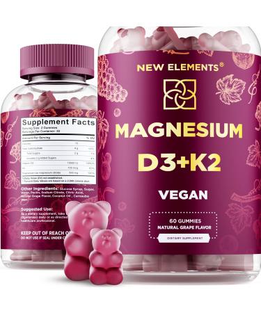 Calm Magnesium Gummies 500mg with Vitamin D3 10000 IU and Vitamin K2 100mg - Magnesium Citrate Supplement for Adults - Healthy Relaxation Vegan Non-GMO Gluten-Free Natural Grape Flavor