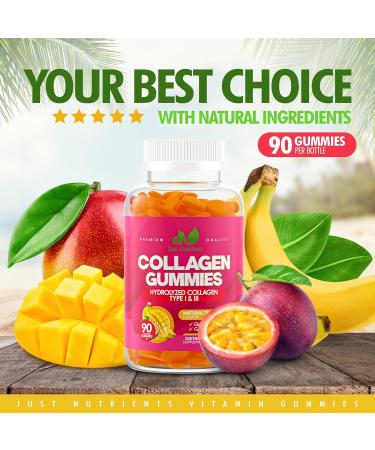 Collagen Gummies for Women & Men (90 Count) - Premium Hydrolyzed Collagen Type I & III for Hair Skin & Nails Support - Great Tasting Tropical Flavor Gluten-Free Non-GMO - 90 Gummies (45 Servings) - Buy Online on GoSupps.com