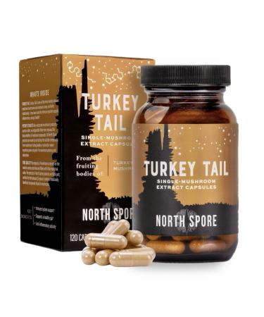 North Spore Organic Turkey Tail Extract Mushroom Supplement Capsules | Stamina & Endurance | 60 Day Supply | High Potency Blend | 100% Fruiting Body Extracts | Vegan Non-GMO | 120ct