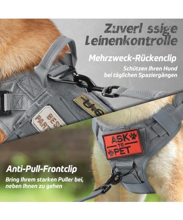Rabbitgoo No Pull Dog Harness for Medium & Large Dogs Tactical Adjustable Vest with Metal Buckles & Padded Support - Breathable Military-Grade Design (Gray) - Buy Online on GoSupps.com