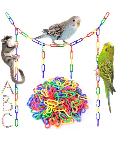 Bissap Plastic Chain Links Birds 250pcs, Mix Color Rainbow DIY C-Clips Chains Hooks Swing Climbing Cage Toys for Sugar Glider Rat Parrot Bird, Children's Learning Toy