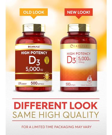 Buy Carlyle High Potency Vitamin D3 5000 IU - 500 Softgels | Immune Support & Bone Health - Buy Online on GoSupps.com