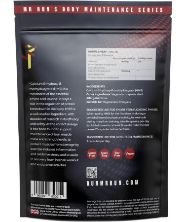 Mr Run's HMB 1000mg - Muscle Strength Supplement for Calorie Cutting & Muscle Loss - 120 Capsules - Buy Online on GoSupps.com
